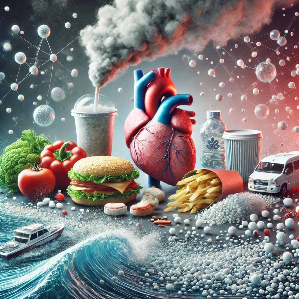 Human innovations like trans fats, air pollution, and microplastics pose significant risks to heart health, contributing to cardiovascular diseases