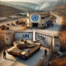 Israeli tanks breach the gate of a UN facility in Lebanon